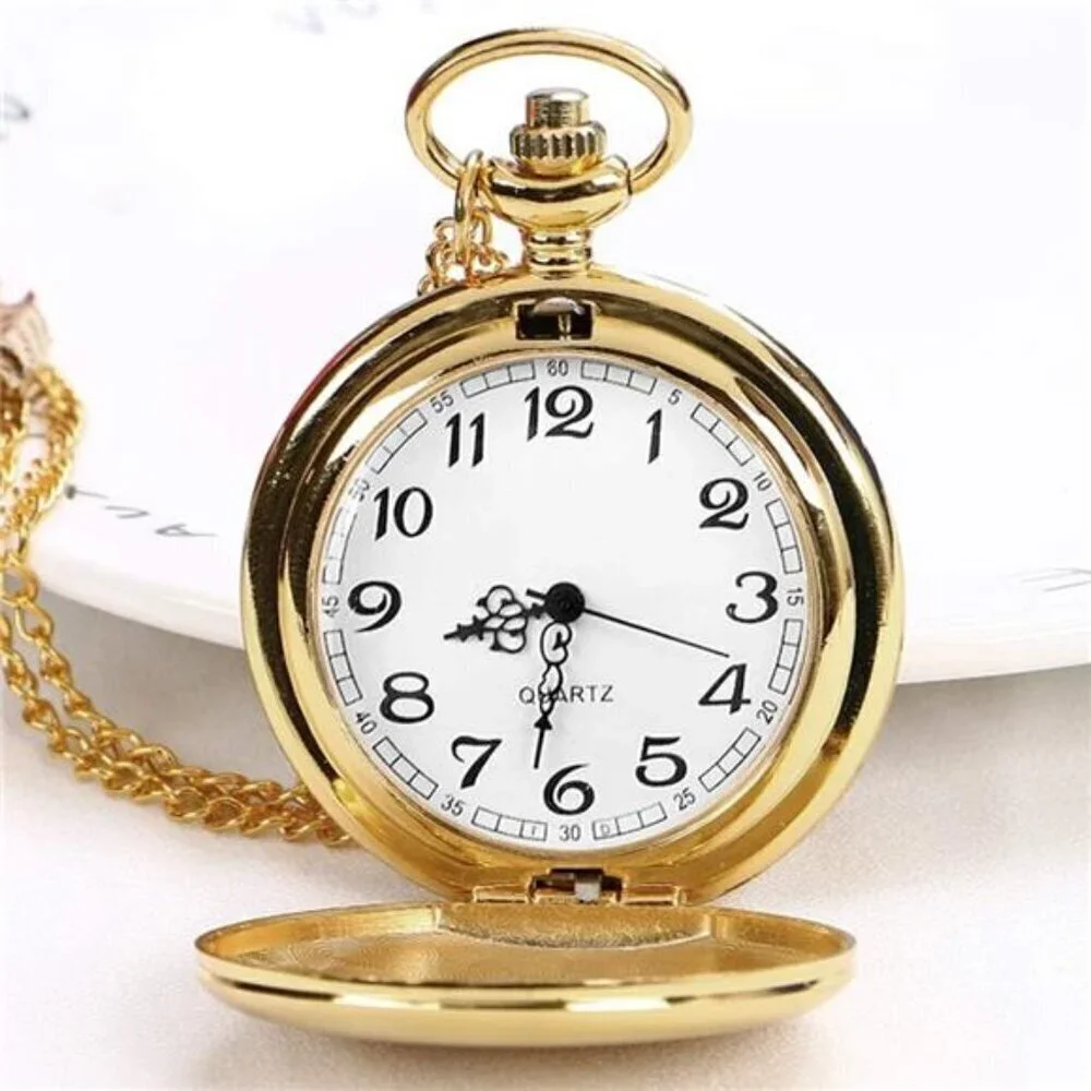 Vintage Quartz Pocket Watch Set – Silver & Gold with Chain Men Or Women